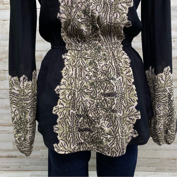 Free People Wildest Moments Tunic Top Womens Size XS Black Olive Lace Up Tassel - Picture 14 of 15